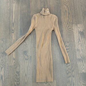 Kith Ribbed Turtleneck Sweater Dress | Camel | Size S